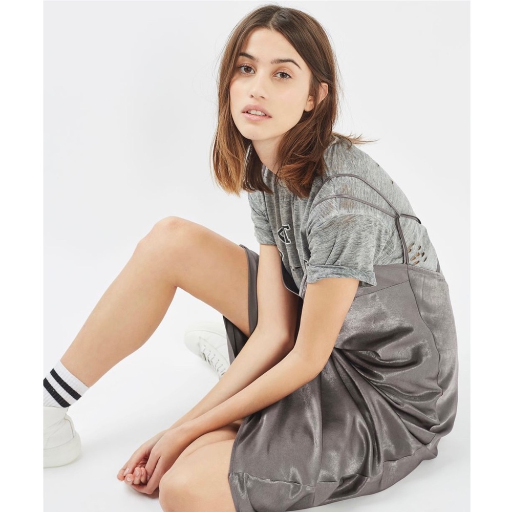 TOPSHOP GRAY METALLIC MAXI SLIP DRESS - Picture 9 of 9